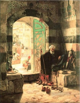Gustav Bauernfeind Painting - Warden of the Mosque Gustav Bauernfeind Orientalist